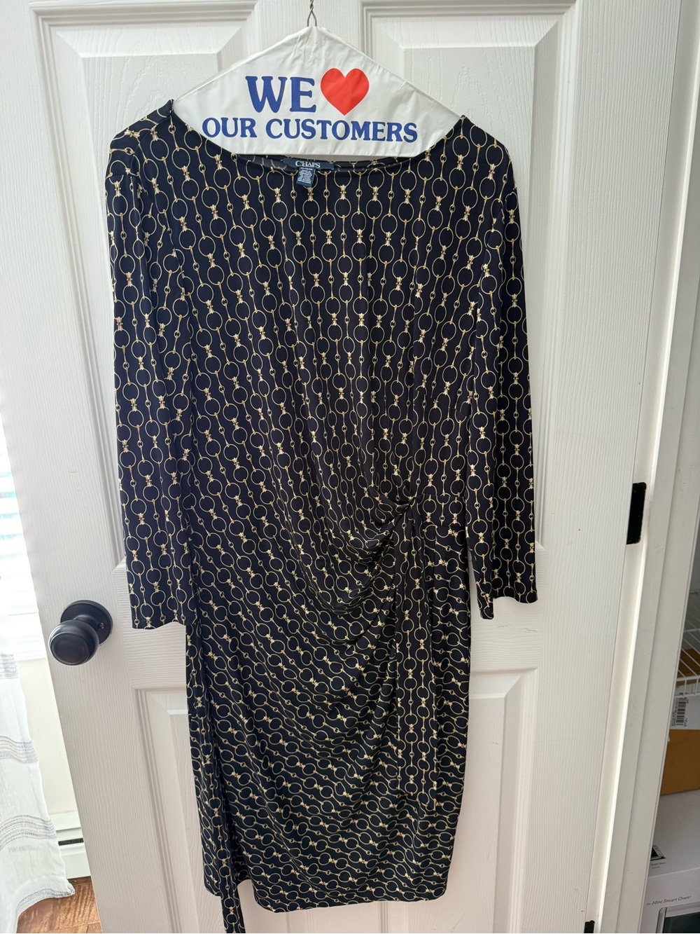 Chaps Navy and Gold Chain-Print Midi Dress